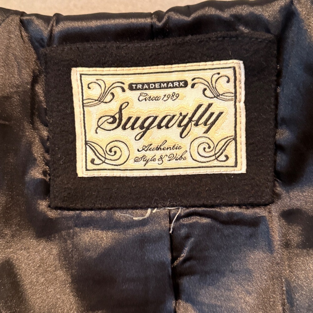 Black Wool Sugarfly Zip Front Jacket Fold Over Collar Utility Pockets - Picture 12 of 16